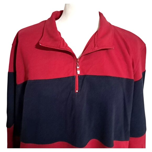 90s Jennifer Moore Womens 1X Red & Navy Striped Long Sleeve Half-Zip Pullover To - Picture 4 of 10